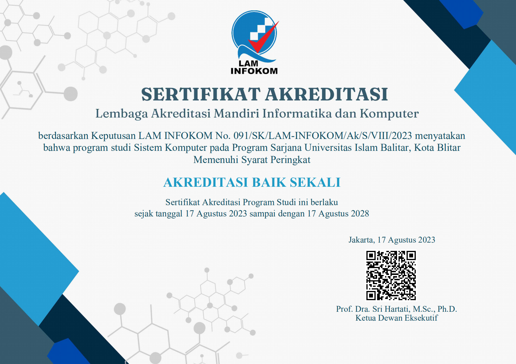 Selamat, Prodi S1 Sistem Komputer Raih Akreditasi Baik Sekali